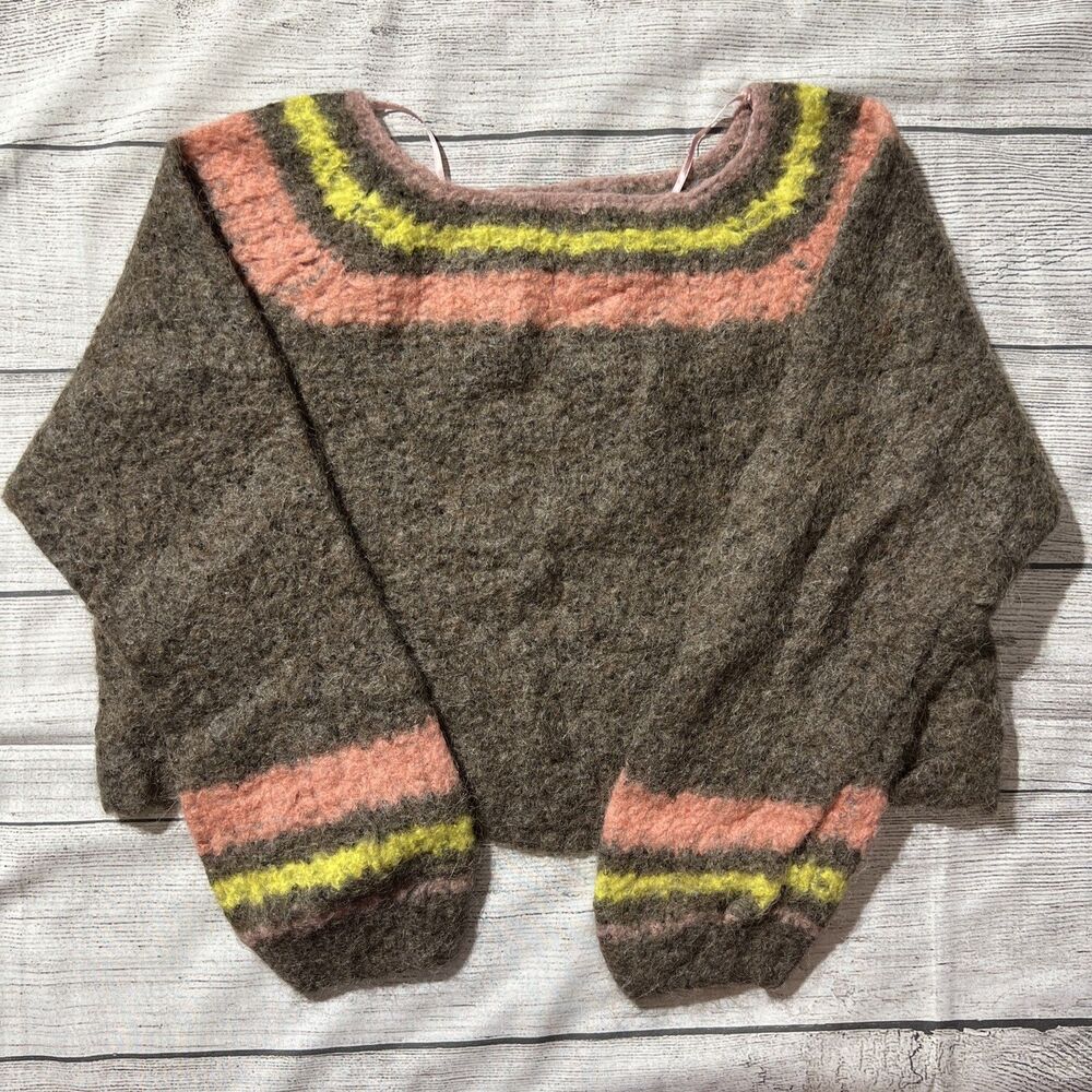 Pre-loved FREE PEOPLE Women's Multicolor Striped Alpaca Sweater Cropped Sz XS